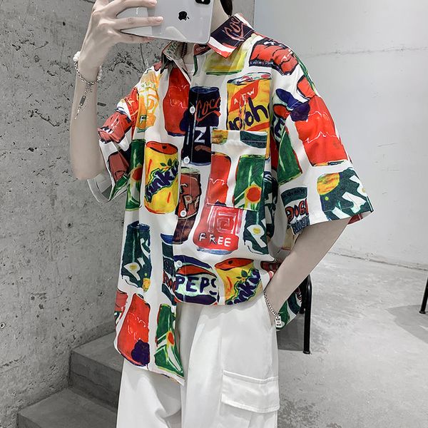 men's casual shirts short-sleeved shirt 2021 spring and summer loose thin printed young fashion clothing, White;black
men's casual shirts short-sleeved shirt 2021 spring and summer loose thin printed young fashion clothing, White;black