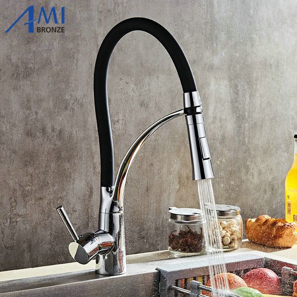 

colorful kitchen faucet pull out sink basin mixer tap 360 swivel 2-function chrome polished brass faucet