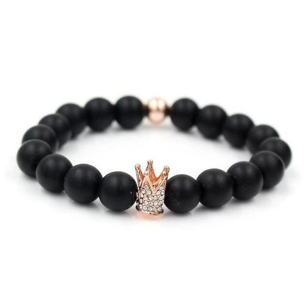 micro pave crystal rose gold color king crown charm bracelet men women 10mm black matte stone bead elastic friendship bracelet
micro pave crystal rose gold color king crown charm bracelet men women 10mm black matte stone bead elastic friendship bracelet