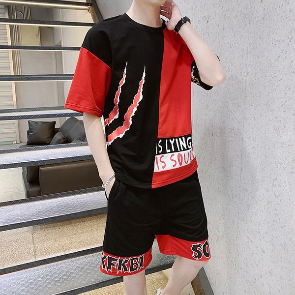 summer color contrast splicing shorts short sleeve t-shirt suit men's national trend two piece set, Gray
summer color contrast splicing shorts short sleeve t-shirt suit men's national trend two piece set, Gray