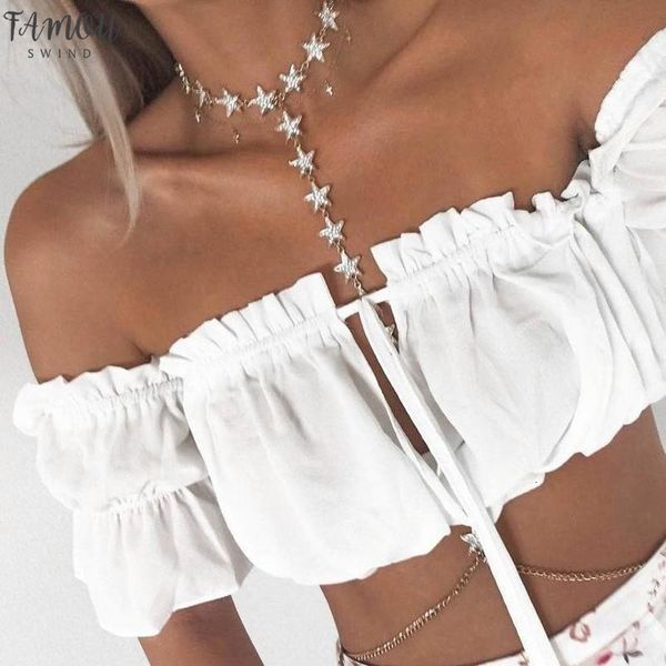 summer strapless off shoulder tee short sleeve beach t shirts women solid crop, White 
summer strapless off shoulder tee short sleeve beach t shirts women solid crop, White