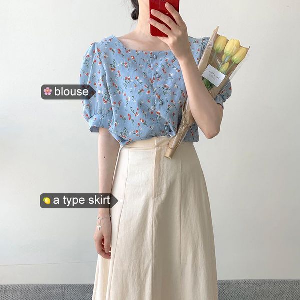 women two piece set 2020 summer korean sweet floral square collar loose short sleeve shirt and high waist a-line skirt sets, White
women two piece set 2020 summer korean sweet floral square collar loose short sleeve shirt and high waist a-line skirt sets, White