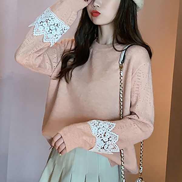 women's patchwork lace stitching sweaters loose fashion female knit lazy style o-neck sweater, White;black
women's patchwork lace stitching sweaters loose fashion female knit lazy style o-neck sweater, White;black