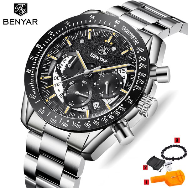 benyar men watches stainless steel silicone strap sport quartz chronograph military watches clock relogio masculino, Slivery;brown
benyar men watches stainless steel silicone strap sport quartz chronograph military watches clock relogio masculino, Slivery;brown