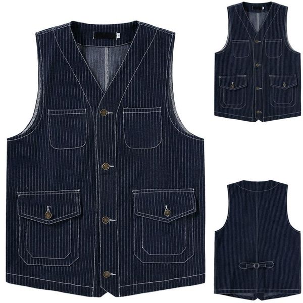 men's striped denim formal sleeveless slim jacket casual fit business dress suit vest classic cowboy waistcoat plus size#g3, Black;white
men's striped denim formal sleeveless slim jacket casual fit business dress suit vest classic cowboy waistcoat plus size#g3, Black;white