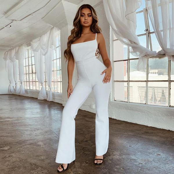 women's jumpsuits & rompers celebrity evening party bandage jumpsuit women spaghetti strap nightclub full length backless vestidos, Black;white