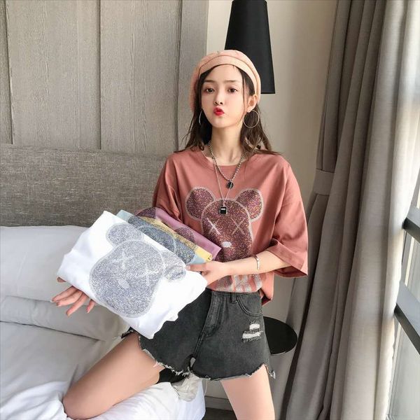 half sleeve t-shirt female 202 summer women's large edition high temperature color diamond bear head round collar short sleeve cotton, White
half sleeve t-shirt female 202 summer women's large edition high temperature color diamond bear head round collar short sleeve cotton, White