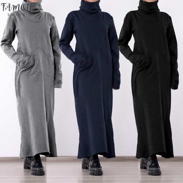 women turtleneck vintage dress 2020 autumn winter solid casual loose pockets long maxi vestidos robe plus size dresses, Black;gray
women turtleneck vintage dress 2020 autumn winter solid casual loose pockets long maxi vestidos robe plus size dresses, Black;gray