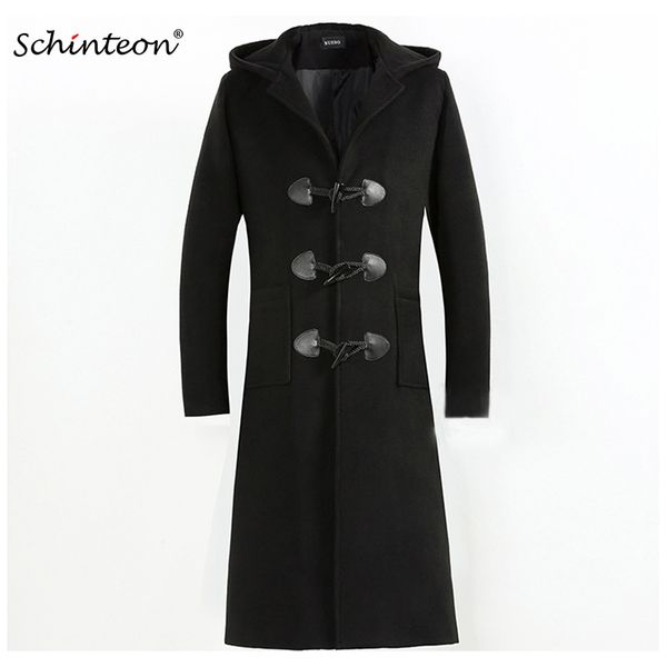 schinteon men winter wool long jacket trench coat slim outwear with hood horn button england style clothing, Black
schinteon men winter wool long jacket trench coat slim outwear with hood horn button england style clothing, Black