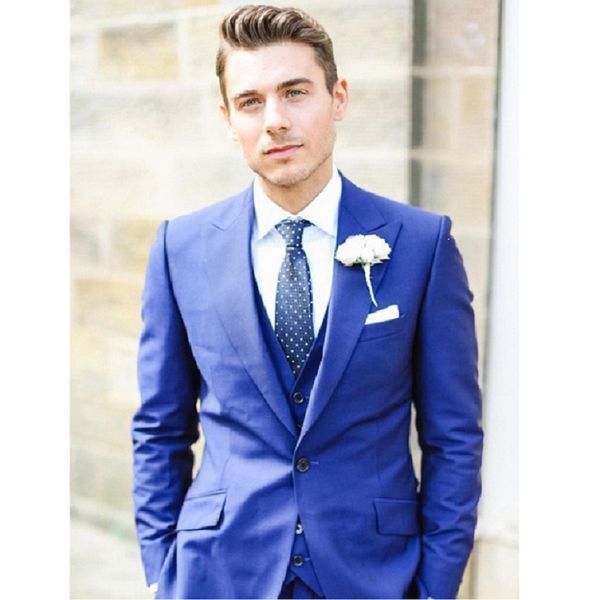 

royal blue groom tuxedos peak lapel groomsmen mens wedding dress excellent man jacket blazer 3 piece suit(jacket+pants+vest+tie) 1696, Black;gray