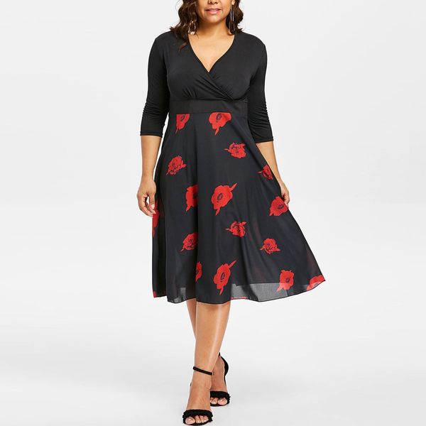 dress female 2018 fashion women midi dresses v neck wrap chiffon long sleeve plus size dress vestidos robe, Black;gray
dress female 2018 fashion women midi dresses v neck wrap chiffon long sleeve plus size dress vestidos robe, Black;gray