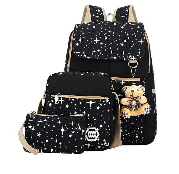 3pcs women girls travel canvas rucksack backpack stars print portable tote school shoulder bag 3 colors
3pcs women girls travel canvas rucksack backpack stars print portable tote school shoulder bag 3 colors