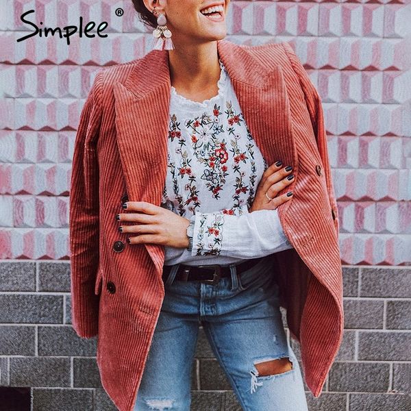 simplee casual women blazer turndown collar corduroy autumn blazer femme christmas double breasted office solid coat 2018, White;black
simplee casual women blazer turndown collar corduroy autumn blazer femme christmas double breasted office solid coat 2018, White;black