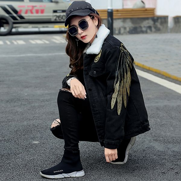 2018 new removable lambskin liner denim jackets fashion angle wings embroidery denim jeans oversized jacket coats s-xl, Black;brown
2018 new removable lambskin liner denim jackets fashion angle wings embroidery denim jeans oversized jacket coats s-xl, Black;brown