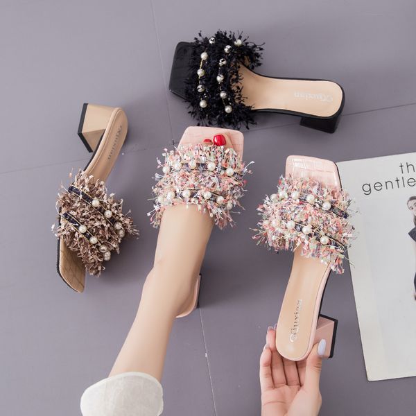 shoes for girls string bead womens slippers outdoor heeled mules slides fashion pantofle lady heels soft flat 2020 high, Black
shoes for girls string bead womens slippers outdoor heeled mules slides fashion pantofle lady heels soft flat 2020 high, Black