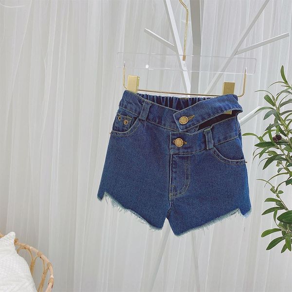 2020 two-color denim washed irregular high-waisted denim shorts pants shorts medium and large children's pants, Blue
2020 two-color denim washed irregular high-waisted denim shorts pants shorts medium and large children's pants, Blue
