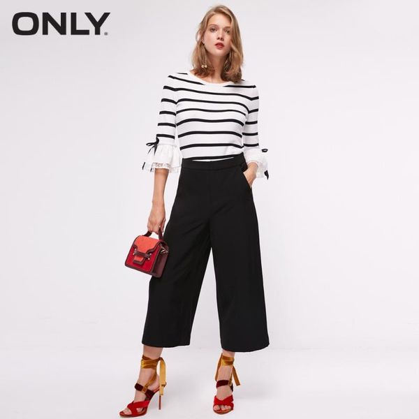 only women's autumn new belt waist capri wide leg casual pants | 11836j520, Black;white
only women's autumn new belt waist capri wide leg casual pants | 11836j520, Black;white