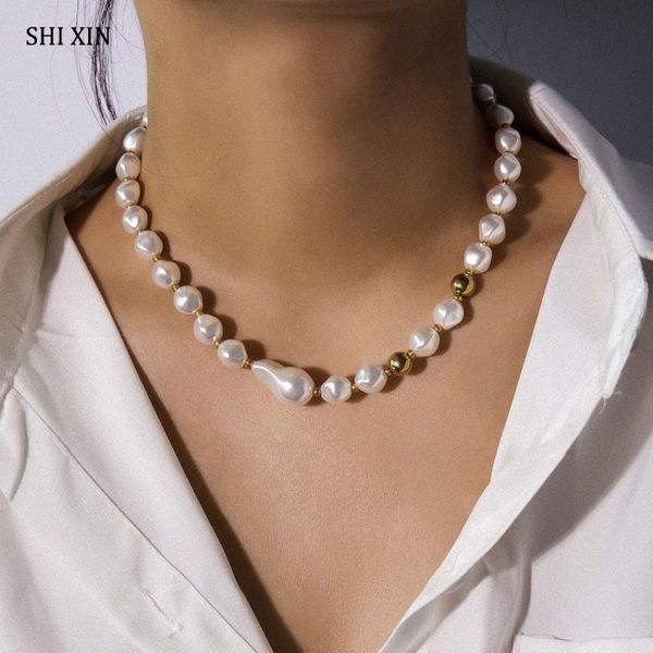 shixin charm short white pearl necklace 2020 korean asymmetry beads choker necklace for women fashion collar gifts collier femme, Golden;silver
shixin charm short white pearl necklace 2020 korean asymmetry beads choker necklace for women fashion collar gifts collier femme, Golden;silver