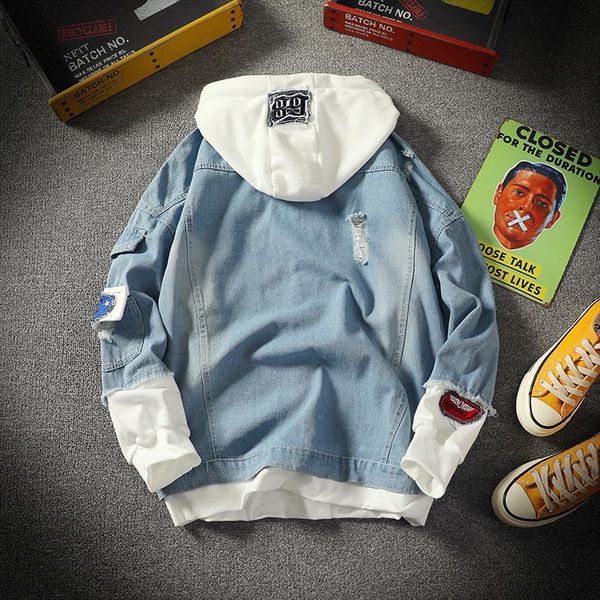 spring summer handsome mock two-piece denim jacket men plus-sized casual jacket korean-style trend men's wear, Black;brown
spring summer handsome mock two-piece denim jacket men plus-sized casual jacket korean-style trend men's wear, Black;brown