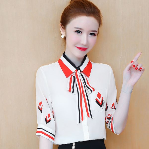 women's summer 2020 new bow ribbon ribbon sleeve western geometric print shirt, White
women's summer 2020 new bow ribbon ribbon sleeve western geometric print shirt, White