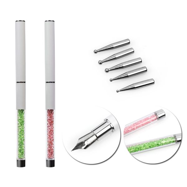 nail art design pen with 5 dotting heads rhinestone handle crystal metal painting drawing line flower diy manicure decal tool, Silver
nail art design pen with 5 dotting heads rhinestone handle crystal metal painting drawing line flower diy manicure decal tool, Silver