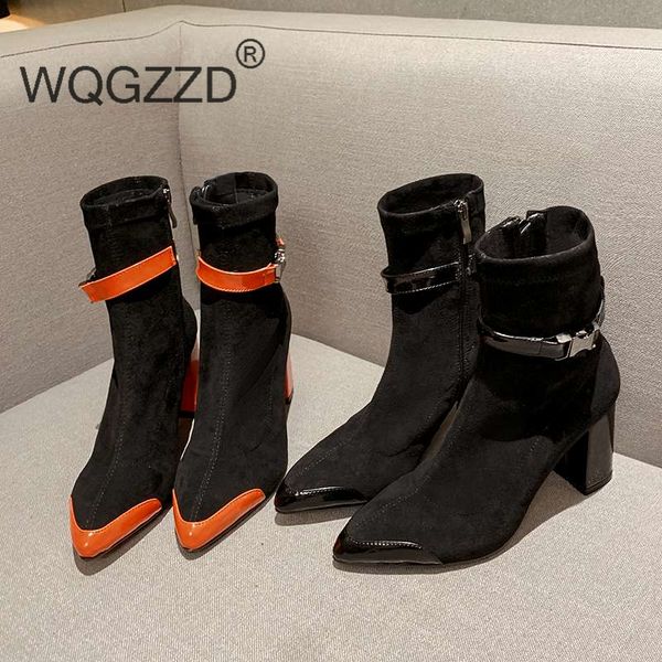 bottes femme women's winter shoes flock thick high heels pointed toe elegant mature mixed color korean mid-calf boots mujer, Black
bottes femme women's winter shoes flock thick high heels pointed toe elegant mature mixed color korean mid-calf boots mujer, Black