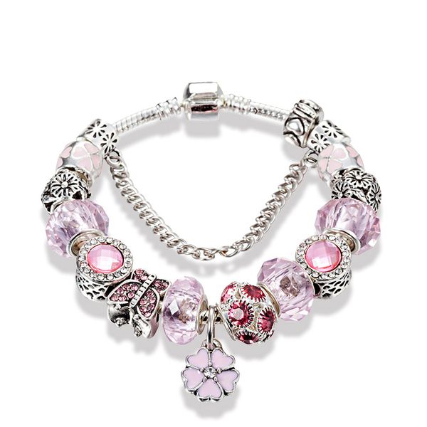 new pink crystal bracelet for pandora flower pendant glass beaded bracelet butterfly set cz diamond jewelry with original box, Black
new pink crystal bracelet for pandora flower pendant glass beaded bracelet butterfly set cz diamond jewelry with original box, Black
