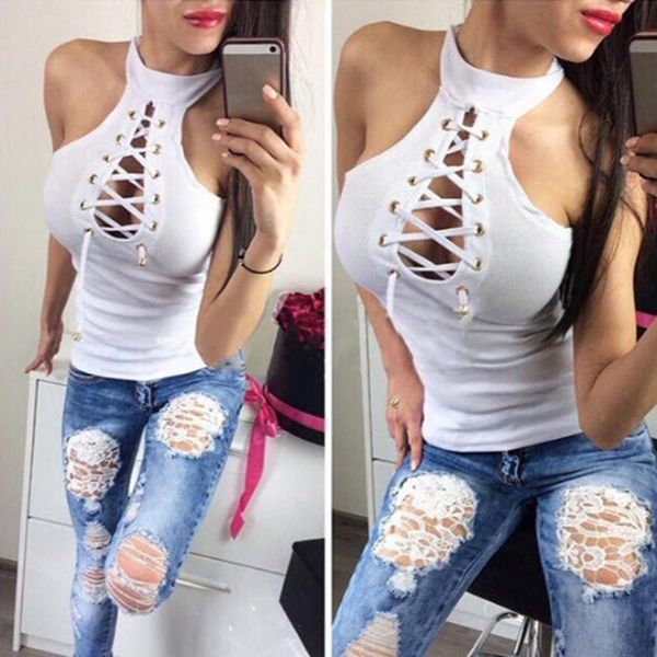 white women halter casual sleeveless off shoulder t shirts ladies streetwear black hollow out lace up top
white women halter casual sleeveless off shoulder t shirts ladies streetwear black hollow out lace up top