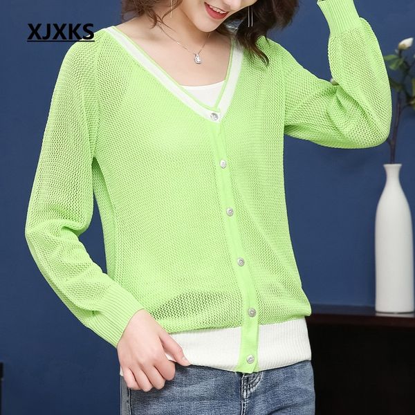 xjxks originality hollow out design cool single breasted women cardigan sweater patchwork good quality women sweater coat, White;black
xjxks originality hollow out design cool single breasted women cardigan sweater patchwork good quality women sweater coat, White;black