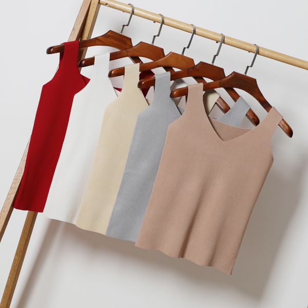knit camis summer women slim v-neck knitting tank girls knitted camisole solid sleeveless t-shirts for female, White
knit camis summer women slim v-neck knitting tank girls knitted camisole solid sleeveless t-shirts for female, White