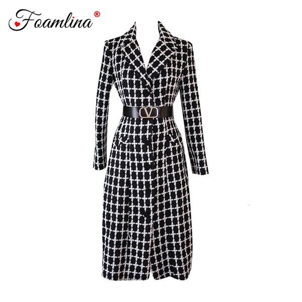 foamlina elegant winter women korean office lady long plaid coat notched collar long sleeve belted warm wool blends overcoat, Black
foamlina elegant winter women korean office lady long plaid coat notched collar long sleeve belted warm wool blends overcoat, Black