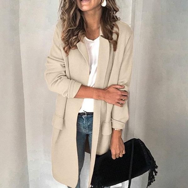 women's suits & blazers women autumn coat thin solid blazer feminino long sleeve pockets slim and jackets office ladies business work, White;black
women's suits & blazers women autumn coat thin solid blazer feminino long sleeve pockets slim and jackets office ladies business work, White;black