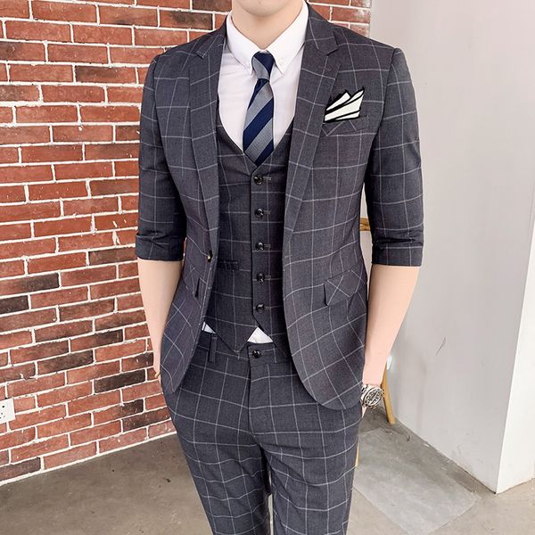 menne men's suit gentleman english-korean plaid seven-sleeve suit mid-sleeve, White;black
menne men's suit gentleman english-korean plaid seven-sleeve suit mid-sleeve, White;black