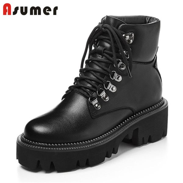 asumer 2020 new fashion genuine leather ankle boots women lace up thick fur snow boots winter punk platform shoes woman, Black
asumer 2020 new fashion genuine leather ankle boots women lace up thick fur snow boots winter punk platform shoes woman, Black