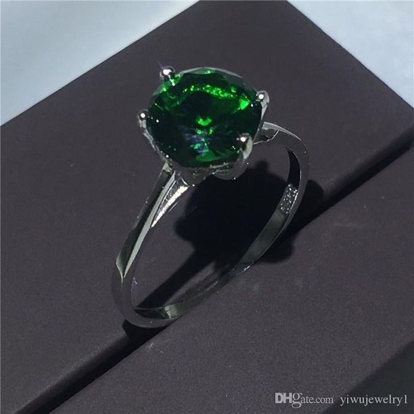 classic four-prong emerald ring fashion plated 925 silver ladies wedding party ring jewelry her favorite gift size 5-12
