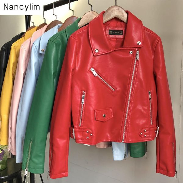 women's candy-colored leather jacket short locomotive pu leather jacket new women's spring autumn short street coat nancylim, Black
women's candy-colored leather jacket short locomotive pu leather jacket new women's spring autumn short street coat nancylim, Black