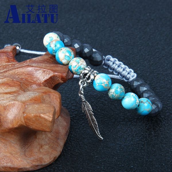 ailatu jewelry wholesale 10pcs/ot 8mm faceted hematite and blue sediment stone feather charm bracelet, Golden;silver
ailatu jewelry wholesale 10pcs/ot 8mm faceted hematite and blue sediment stone feather charm bracelet, Golden;silver