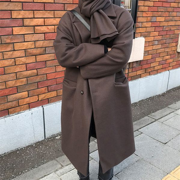 2019 autumn and winter new korean men's woolen long coat fashion casual solid color loose coat brown / pink m, Black
2019 autumn and winter new korean men's woolen long coat fashion casual solid color loose coat brown / pink m, Black