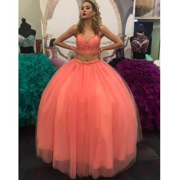 2020 lovly coral 2 pieces quinceanera prom dresses sweetheart backless tulle rhinestones beaded long party formal sweet 16 dress, Blue;red
2020 lovly coral 2 pieces quinceanera prom dresses sweetheart backless tulle rhinestones beaded long party formal sweet 16 dress, Blue;red