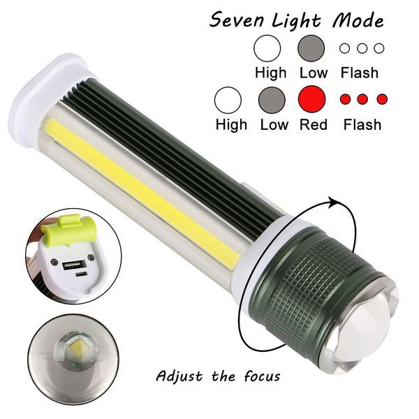 cob+t6 light usb charge rotating dimming flashlight camp lamp more function work overhaul lamp