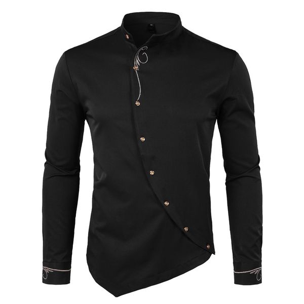 men's casual shirts mens hipster long sleeve embroidery shirt personality oblique button irregular dress men tuxedo, White;black
men's casual shirts mens hipster long sleeve embroidery shirt personality oblique button irregular dress men tuxedo, White;black