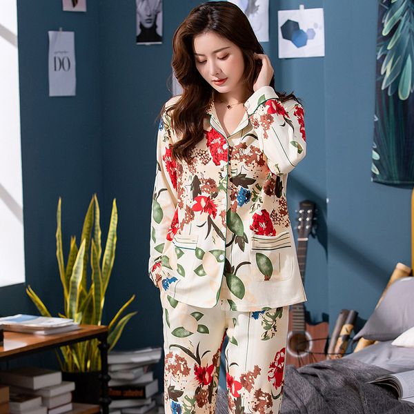 floral print pajamas set for women 2020 autumn full pure cotton long sleeve sleepwear female cardigan home clothes nightwear 4xl, Black;red
floral print pajamas set for women 2020 autumn full pure cotton long sleeve sleepwear female cardigan home clothes nightwear 4xl, Black;red