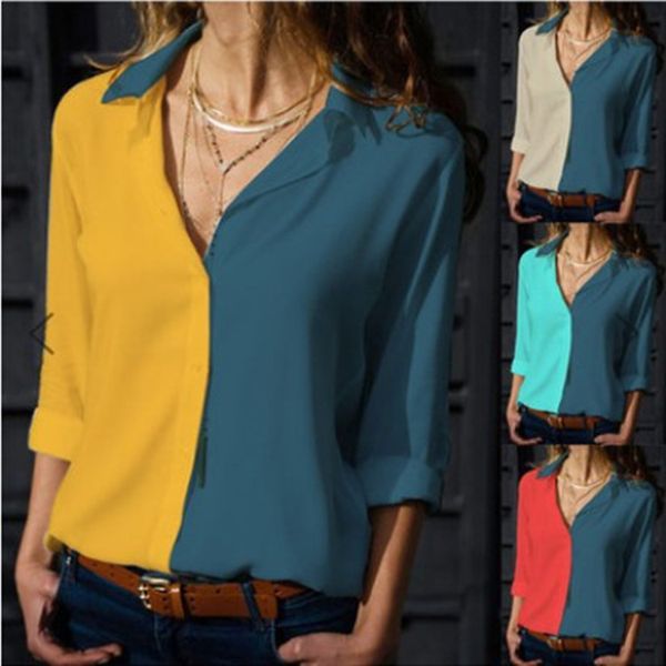 lady's summer autumn shirts long sleeve v-neck shirts patchwork lapel button casual tunic for women, White
lady's summer autumn shirts long sleeve v-neck shirts patchwork lapel button casual tunic for women, White
