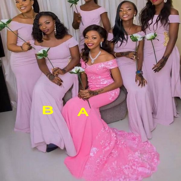 pink mermaid bridesmaid dresses with appliques lac off shoulder plus size maid of honor gowns sweep train wedding guest dress, White;pink
pink mermaid bridesmaid dresses with appliques lac off shoulder plus size maid of honor gowns sweep train wedding guest dress, White;pink
