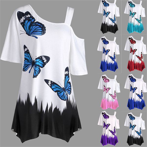 2019 summer women casual t-shirts butterfly printed tee one shoulder irregular female big plus size loose tee s-5xl, White
2019 summer women casual t-shirts butterfly printed tee one shoulder irregular female big plus size loose tee s-5xl, White