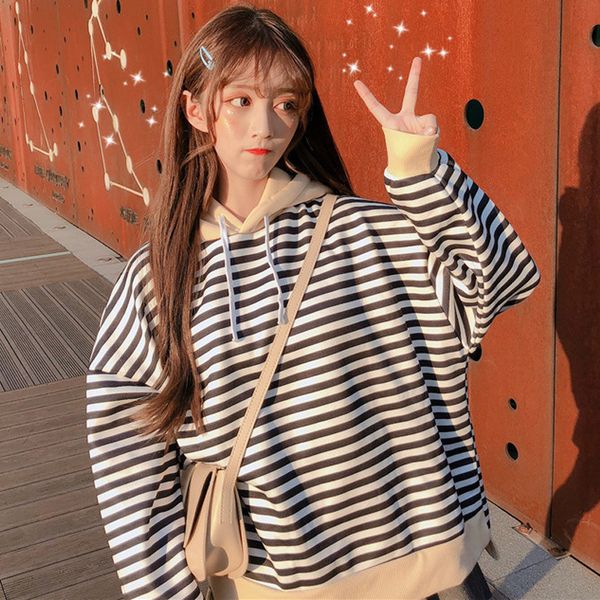 hoodie women's autumn and winter hooded pullover brushed and thick stripes coat korean-style bf laziness-style ins loose fa, Black
hoodie women's autumn and winter hooded pullover brushed and thick stripes coat korean-style bf laziness-style ins loose fa, Black