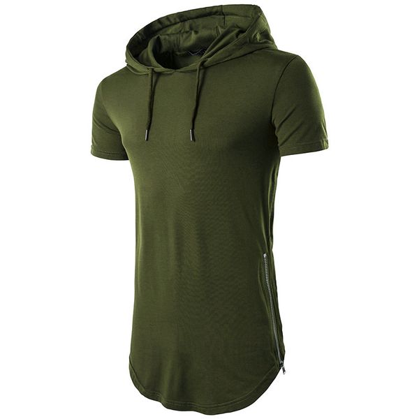 short-sleeved men's hooded t-shirt summer long style pullover male clothing, Black
short-sleeved men's hooded t-shirt summer long style pullover male clothing, Black