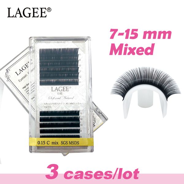Lagee 3 Cases 7-15 Mm Mixed High-quality Faux Mink Individual Eyelash Extensions Black False Eyelashes Soft Natural New Design