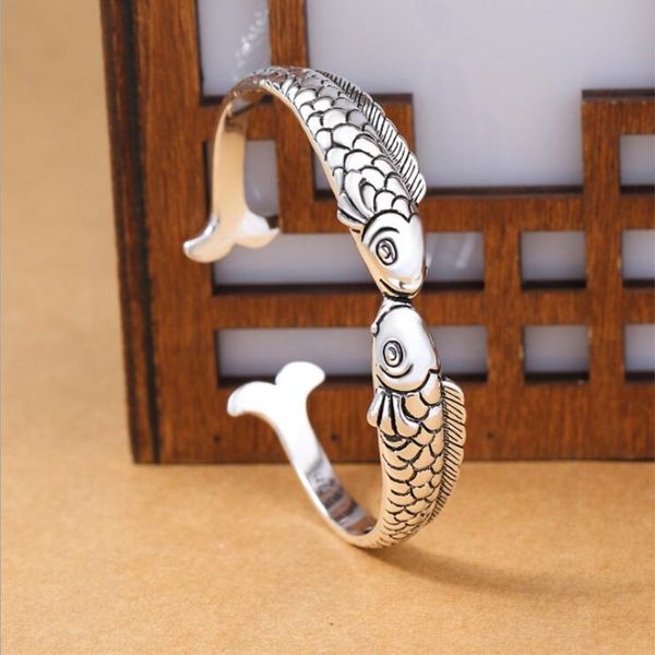 new exquisite cute fish 925 sterling silver jewelry bracelets pisces double fish ethnic style retro bangles sb49, Black
new exquisite cute fish 925 sterling silver jewelry bracelets pisces double fish ethnic style retro bangles sb49, Black
