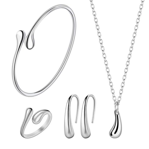 4pcs jewelry set teardrop pendant necklace earrings bracelet ring gifts for women cx17, Silver
4pcs jewelry set teardrop pendant necklace earrings bracelet ring gifts for women cx17, Silver